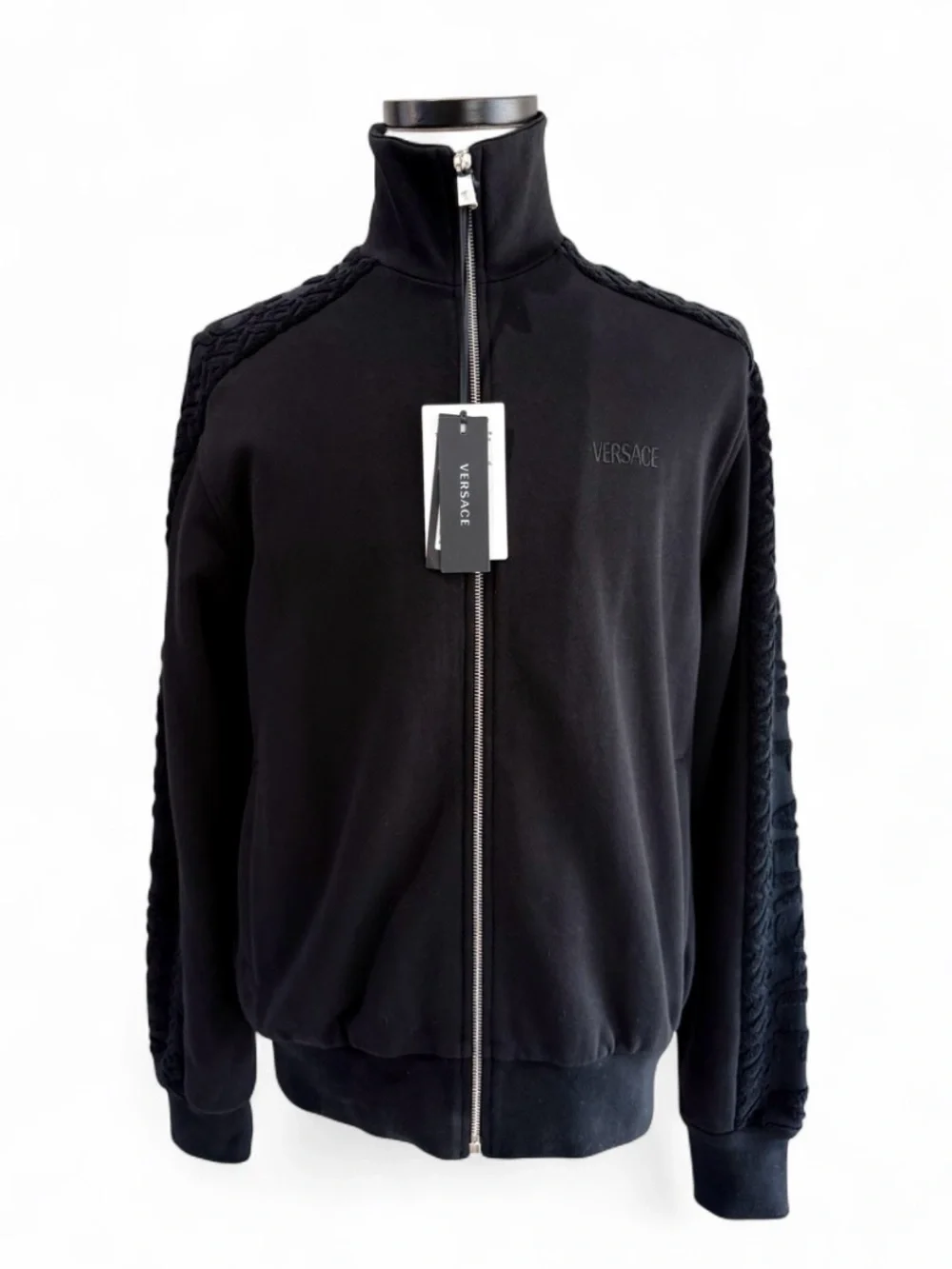 Versace Jacquard Logo Texture Sleeves Jacket Size Small. Brand New